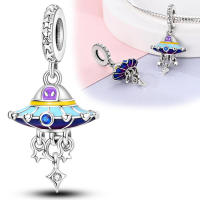 Cuentas de platillo volador alienígena azul para joyería: pulsera de plata con piedra principal de circón - details 1