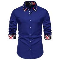 Nueva llegada de los hombres a cuadros bloque de Color camisa de manga larga otoño Casual Patchwork camisas hombre oficina diaria trabajo Social Top camisas - details 18
