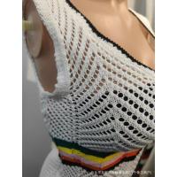 Vestido sin mangas calado de longitud media de punto arcoíris estilo bloque de color sin mangas para mujer - details 5