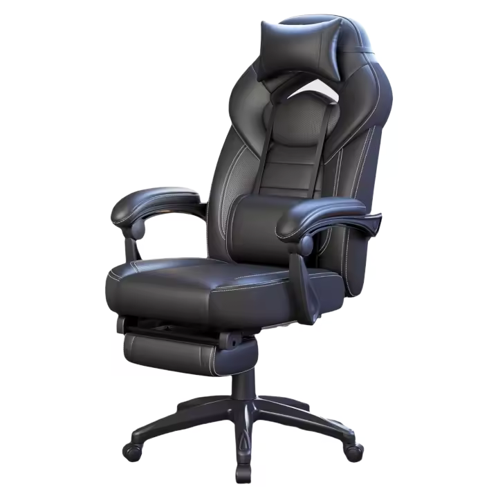 Silla de Oficina con reposapiés telescópico - Reposacabezas Ajustable - Soporte Lumbar - Carga máxima 150 kg - Negro - 1