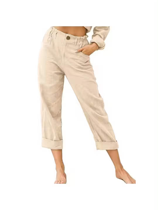 2025 verano nueva ropa de mujer color sólido moda suelta cintura alta casual. - 1