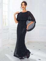 Largo con lentejuelas y mangas de murciélago, gasa, elegante vestido de noche elástico fiesta de graduación para mujer - details 10