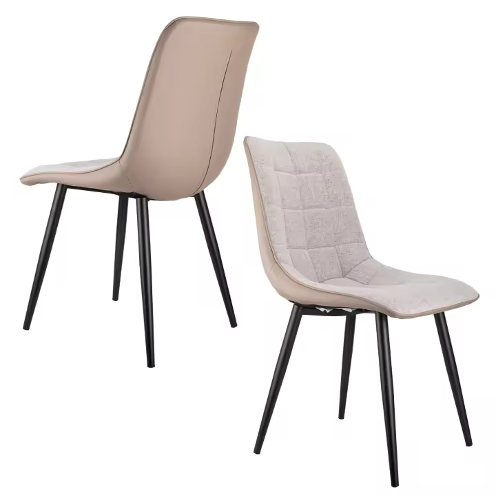 Pack 2 Silla comedor - Asiento doble cara material PU algodón lino - Silla con pata de metal - 1