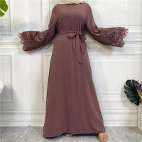 Vestido largo musulmán Abaya Jilbab para mujer, caftán de flores con cremallera de encaje, moda de Color sólido, Abayas de Dubai - details 19