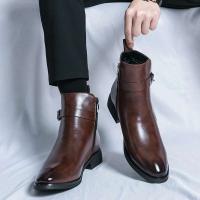 Botas puntiagudas de moda de negocios de cuero suave clásico para hombres, pantalones cortos casuales de estilo británico de caña alta - details 2