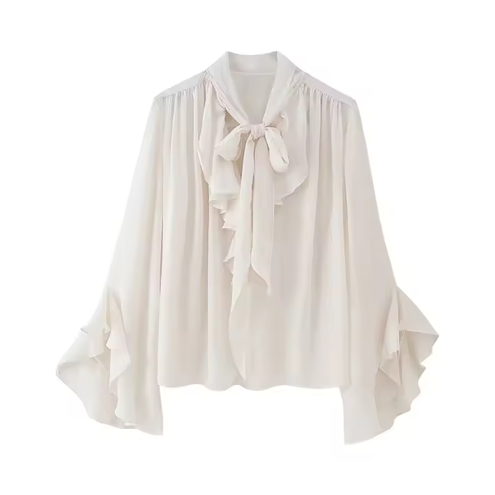 2025, tops casuales con volantes de escote profundo, novedad de verano, ropa de mujer, camisa de temperamento simple y versátil - 1