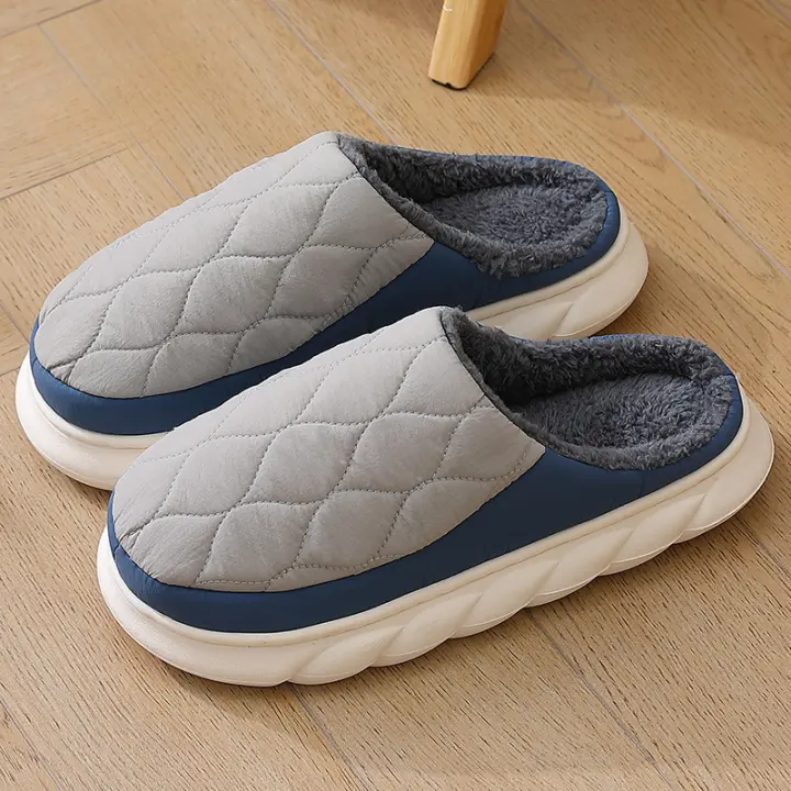Antideslizante impermeable interior de algodón cálido hogar fondo grueso zapatillas de lana. - 1