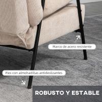 Reclinable con respaldo ajustable tapizado en pana, marco de acero y cojines para salón dormitorio 68x91,5x88 cm beige - details 5