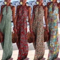 Vestido largo bohemio con estampado Floral para mujer, traje elegante sin mangas con cuello Halter y espalda descubierta, para fiesta y primavera, 2024 - details 0