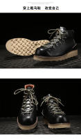 Cuero genuino versátil estilo británico medio ayuda primera capa cuero de vaca tendencia retro herramientas botas - details 3