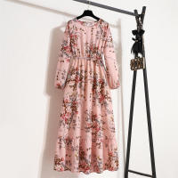 2024 mujeres Maxi vestido Casual de manga larga de cintura alta playa Mujer vestidos de gasa vestidos florales Mujer nuevo - details 41