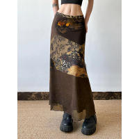 BUNO- Faldas de malla de retazos con estampado floral vintage, falda gótica holgada de los años 90, falda estética Y2K para mujer, ropa de fiesta y club - details 4