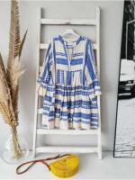 Vestido de Playa de Verano con Estampado Geométrico Cuello en V, Mangas de Campana, Nine-cuartos - details 5
