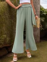 Pantalones acampanados sólidos de cintura alta de verano cómodos y sueltos elegantes para mujer - details 2