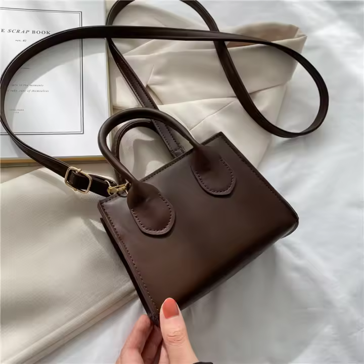 Mini Bolso de mano de cuero PU para Mujer, Bandolera de hombro de Color sólido, Bolso de Bolsas con ASA para teléfono, Nueva Moda - 1