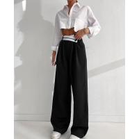 Pantalones empalmados de cintura alta y pierna ancha para mujer, pantalones negros originales para un estilo cómodo de los años 90 - details 1