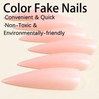 Juego Completo de Uñas Falsas de Color Rosa Diseño de Punto Largo Color Sólido - details 1