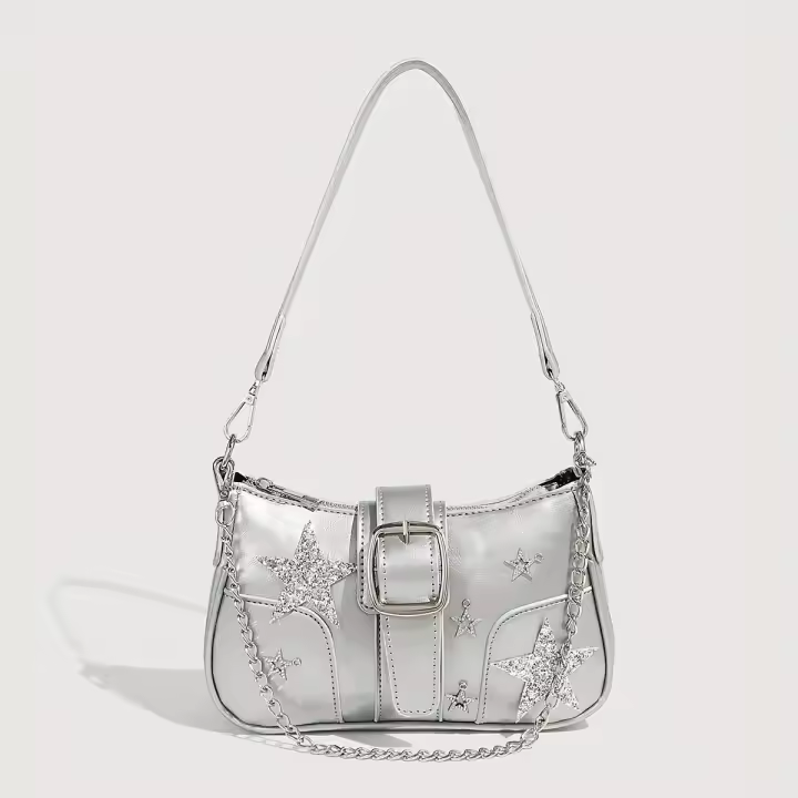Bolso Cruzo Versátil de Lujo Y2K Diseño Encantador de Hombro para Mujer con Estrellas de Secuencia Plateada Bolso de Viaje Ideal - 1