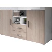 Aparador Roque para Salón Comedor Moderno, Mueble TV de Melamina, Blanco y Gris Brillo, 140x80x40 cm - details 6