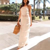 2025 Nuevo conjunto de dos piezas sin mangas de gasa con cintura elástica, conjunto de falda holgada para vacaciones - details 4