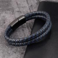 Pulsera De Cuero Genuino Para Hombres Diseño Especial Azul Y Negro Regalo De Boda De Navidad Cumpleaños Pulseras Y Bangles De Moda - details 3