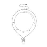 Nuevo producto de moda, collar con colgante de mariposa de diamante completo para mujer, cadena de doble capa, collar Punk con diamantes de imitación - details 4