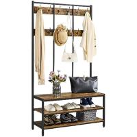 Entrada Recibidor Recibidor Perchero de Industrial con 12 Ganchos Dobles Perchero de Pie para Sala de Estar 100×40×185cm Marrón Rústico - details 0