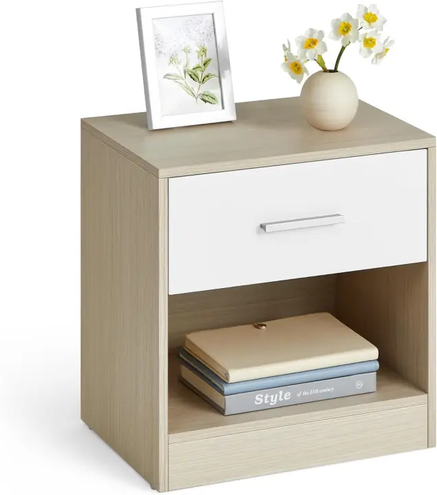 Juego de Mesa de Noche de Dos Piezas Diseño Clásico Blanco con Cajón Ideal para Dormitorio, Sala de Estar - 1