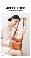 Bolso de hombro vintage de cuero genuino para mujeres, bolso tipo cubo de alta gama, bolso cruzado de piel de vaca de capa superior, bolso cruzado para mujeres - details 3