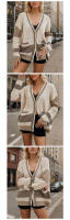 Cárdigan informal suelto de manga larga para mujer, suéter con frente abierto y bloques de color sólido, cubierta de punto ligera, chaqueta en capas para primavera y otoño - details 4