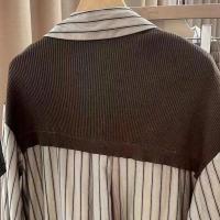 Camisa de mujer de dos piezas falsa estilo Maillard de otoño, chal tejido marrón, camisa con Raya Vertical en la espalda, blusa, camisa de mujer de estilo francés - details 10