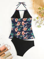 Bikini Tankini con cuello en V y espalda descubierta para mujer, traje de baño Sexy con cordones y cuello Halter, novedad - details 16