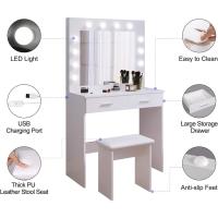 Maquillaje con Hollywood LED Espejo 2 Cajones Grans y Taburete 80x40x140cm (Gris) - details 14