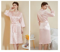 Pijamas de satén para el hogar para mujer, primavera y verano, mangas de nueve cuartos de lujo ligero, camisón largo y fresco, albornoz, ropa de estar, vestido sexy, buen sueño - details 11