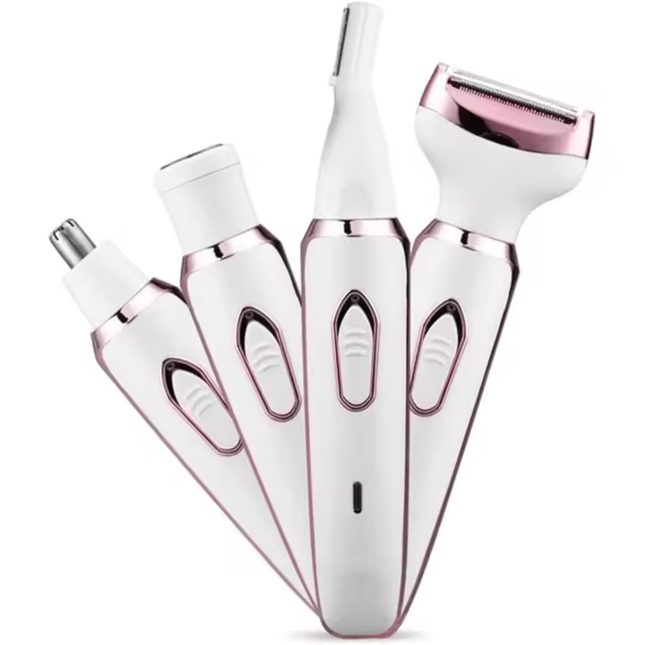 Afeitadora eléctrica para mujer, recortadora de pelo para la nariz, cejas, barba, brazo, axilas, bikini, juego de afeitadora corporal para mujer 4 en 1 portátil recargable sin dolor - 1