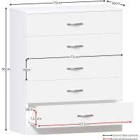 Cajónera de 5 Cajones de Metal con Tiradores y Rieles Soporte Exclusivo Antideinclinación para Cajón Muebles de Dormitorio Riano en Blanco - details 2