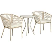 Juego de Muebles de Jardín de Ratán Conjunto de Mesa y 2 Sillas Piezas Extraccibles para Exteriores Terraza Césped Balcón Caqui - details 0