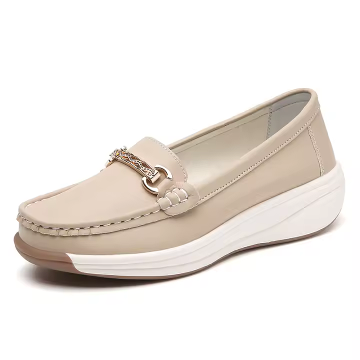 Mocasines de mujer, zapatos planos informales suaves para caminar, zapatos náuticos, calzado de cuero cómodo sin cordones para mujer - 1