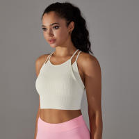 Hamidou-Sujetador de gimnasio Sexy para mujer, Top de hilo, informal, a rayas, sin costuras, de punto, a la moda - details 3