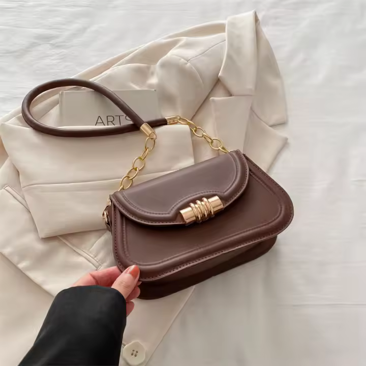 Bolso Cruzado Retro Versátil para Mujeres Bolso de Brazo con Cadena en Color Sólido - 1