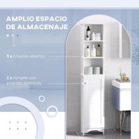 Armario Alto de Baño con 1 Puerta 3 Estantes Abiertos y Balda Interior Ajustable Mueble Auxiliar de Almacenaje para Salón Aseo Dormitorio 34x20x165 cm Blanco - details 3