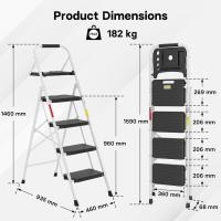 Escaleras Plegables de 3 Escalones, Capacidad de 272KG con Pedales Antideslizantes Anchos, Taburete Escaleras de Mano de Acero, Manubrio de Esponja, Uso en Interiores y Exteriores, Negro - details 44