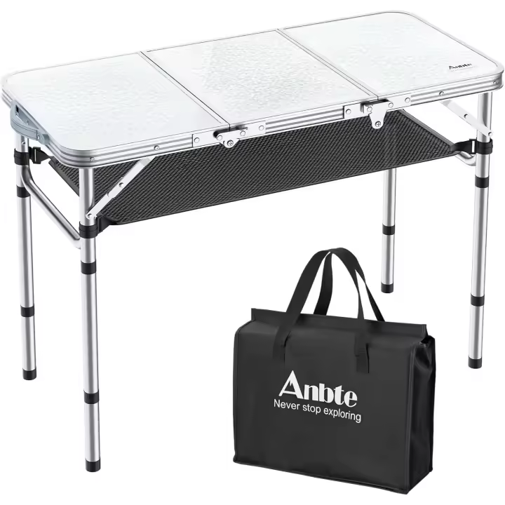 Multifuncional 90x40x26/51/70 CM, Alturas Ajustables, Mesa Portátil, Aluminio Impermeable para Jardín Exterior Camping y Picnic Playa Blanco - 1