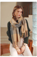 Bufanda a cuadros bufanda de invierno chal para mujer babero de flecos abrigados - details 10