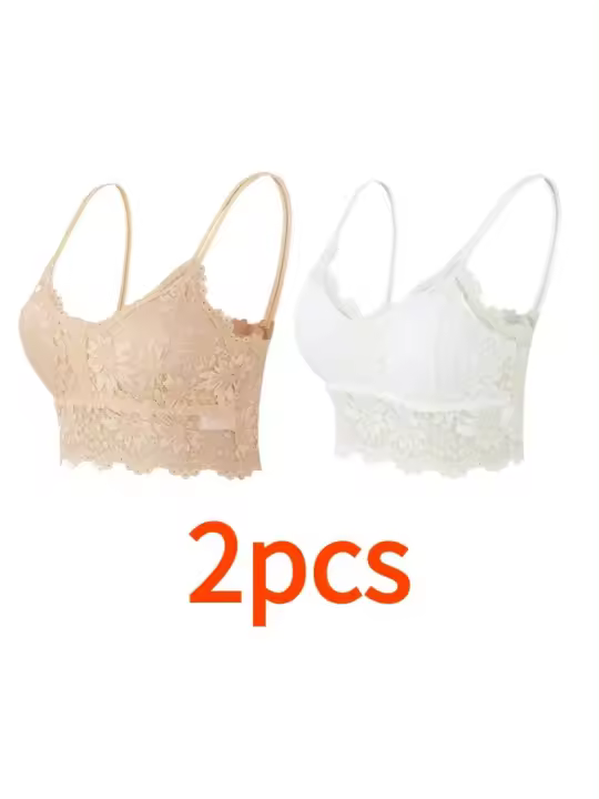 Top de Encaje Cómodo Lencería Sin Cable con Diseño Hueco para Mujeres 2pcs de Ropa Interior Sexy de Color Sólido - 1