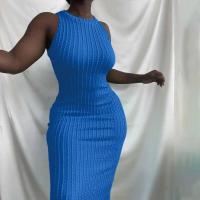 Nueva moda informal de verano para mujer, tela sin mangas, cuello redondo, vestido negro, paquete femenino, caderas, vestidos elegantes para fiesta en la playa - details 4