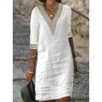 Vestido de verano de manga corta para mujer, vestidos casuales con cuello en V - details 5