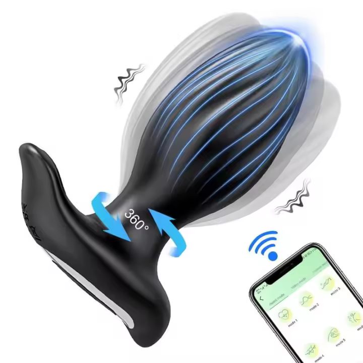 Leten 360° °   Juguetes sexuales con vibración rotatoria para hombres, masajeador de próstata con vibración, juguete sexual anal con aplicación para hombres - 1