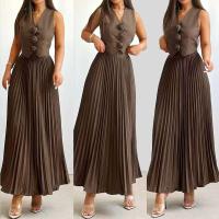 Ohsisa-Chaleco de flores sin mangas con cuello en V para mujer, conjunto largo de 2 piezas, Falda plisada, trajes informales elegantes, novedad de verano 2025 - details 2