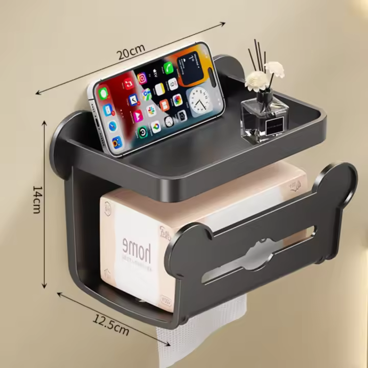 Estante de papel higiénico de plástico, soporte de papel higiénico de doble capa sin perforaciones, ahorra espacio, estante de papel en rollo montado en la pared para Baño, 3 uds. - 1